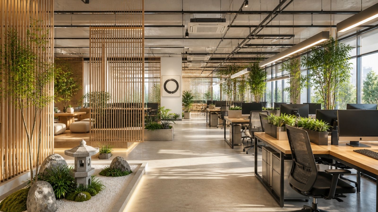 Thiết kế văn phòng zen áp dụng không gian mở