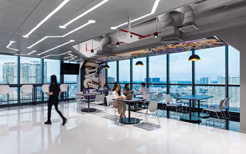 Kết hợp hệ thống ánh sáng để tạo hiệu ứng nổi bật cho văn phòng