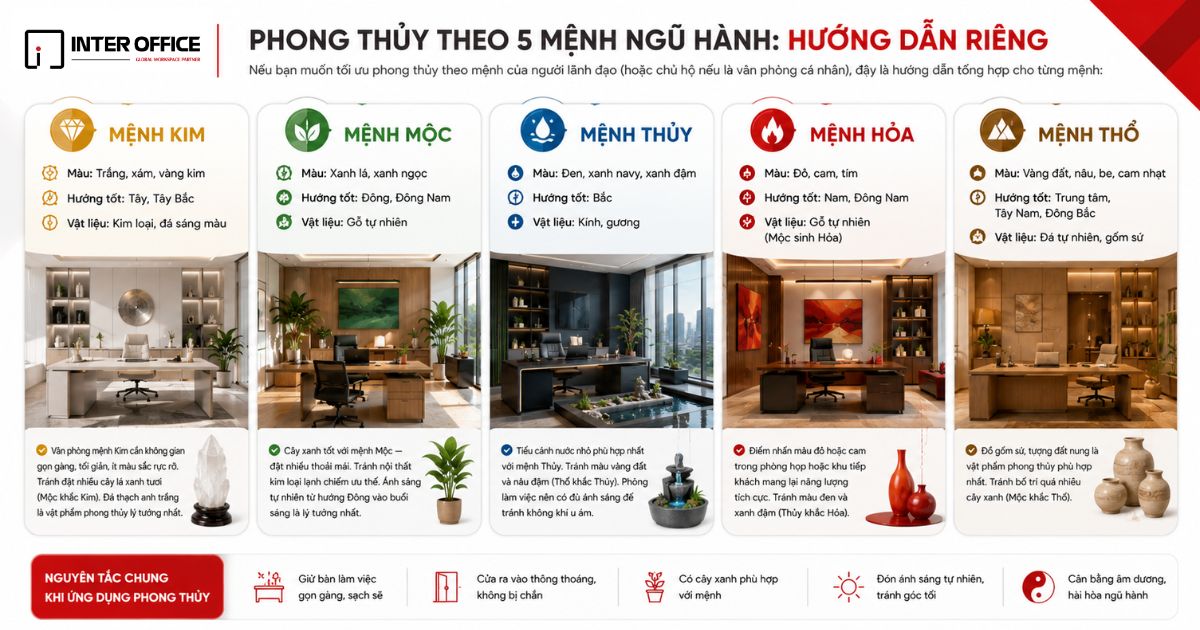 7 Nguyên Tắc Vàng Bố Trí Văn Phòng Theo Phong Thủy 2026 7 Phong thủy văn phòng theo 5 mệnh ngũ hành