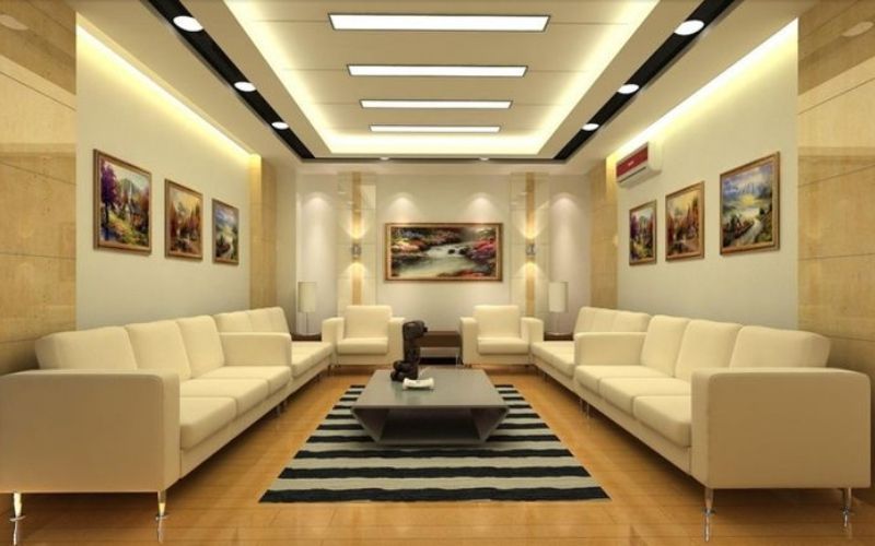 Kết hợp đèn thả và trần thạch cao giật cấp