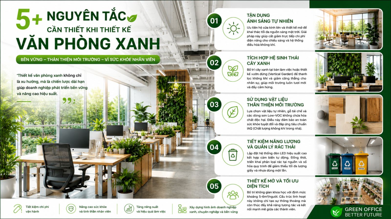 5+ Nguyên tắc cần thiết khi thiết kế văn phòng xanh