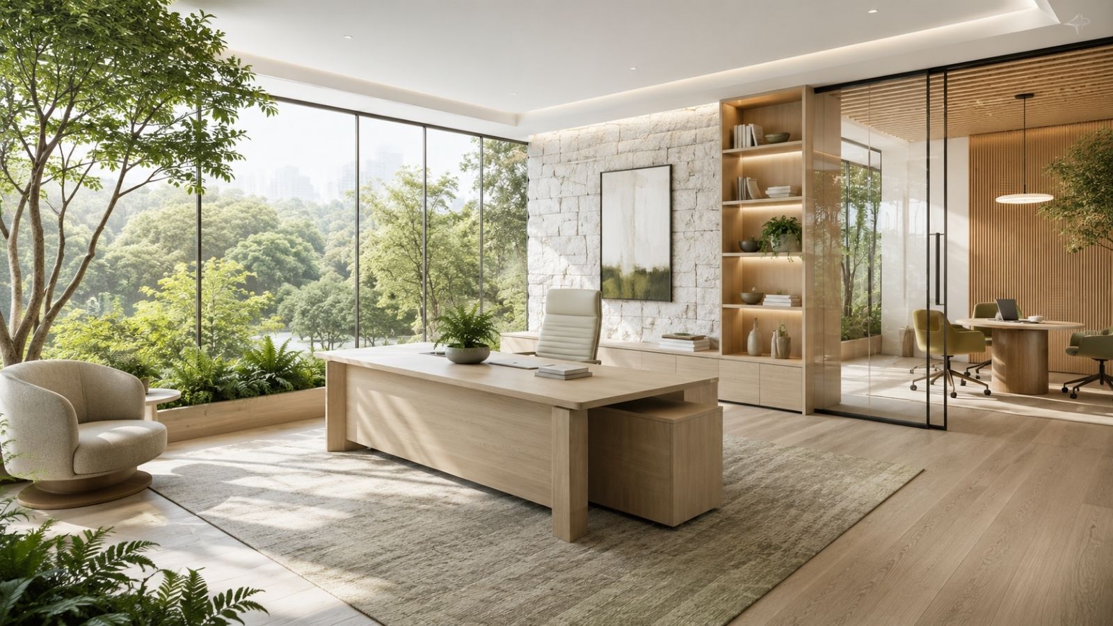 Sử dụng các vật liệu thuần tự nhiên như tre, gỗ mộc, đá marble
