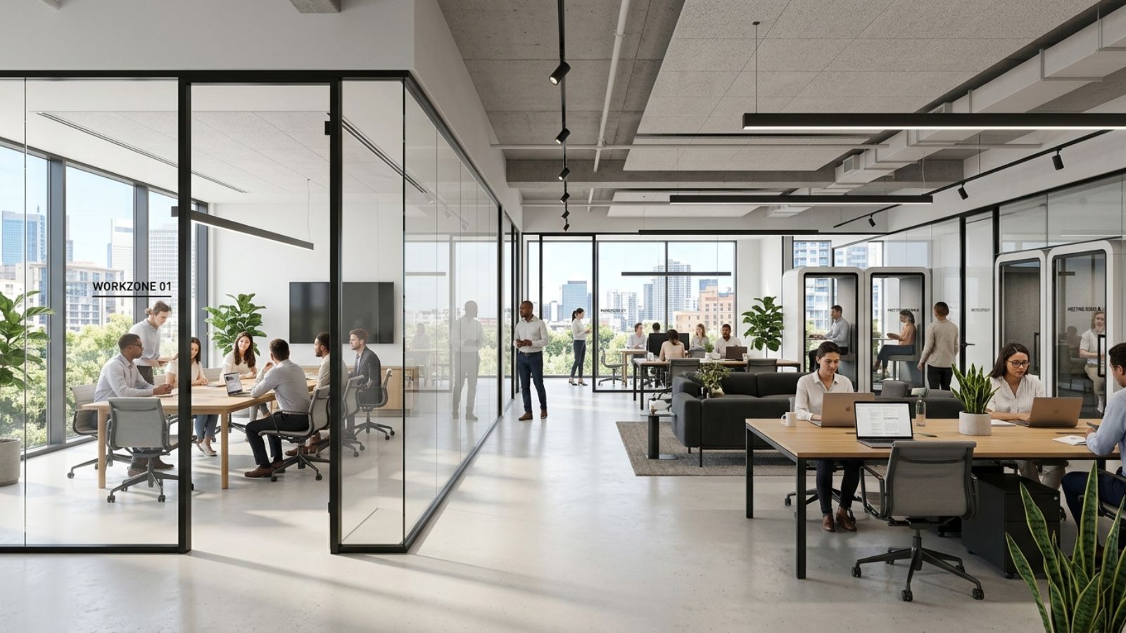 Vách kính và không gian mở (coworking)