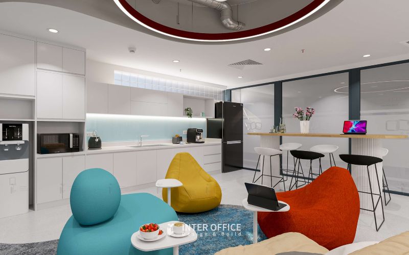 Khu vực pantry được bố trí tự nhiên đem lại cảm giác thư giãn cho nhân viên