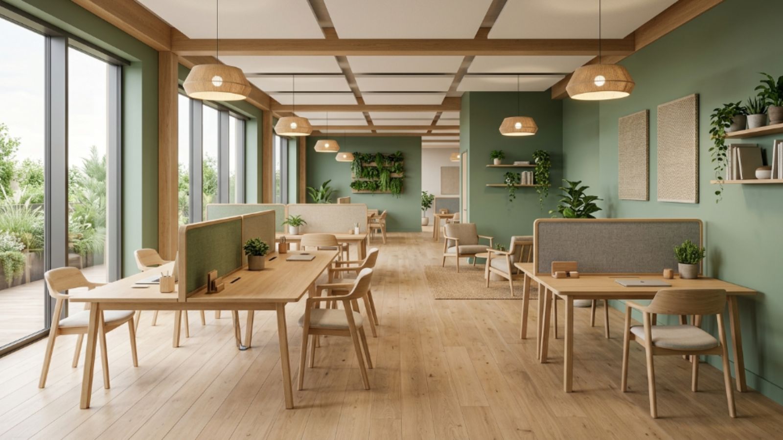 Phong Cách Eco Là Gì? 30+ Mẫu Thiết Kế Văn Phòng Phong cách Eco 12 Sử dụng vách ngăn bằng nỉ trong khu làm việc