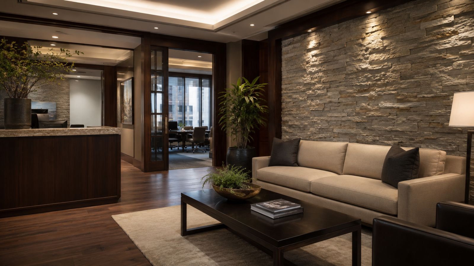 Thiết kế khu vực chờ văn phòng luật sư cao cấp và tinh tế