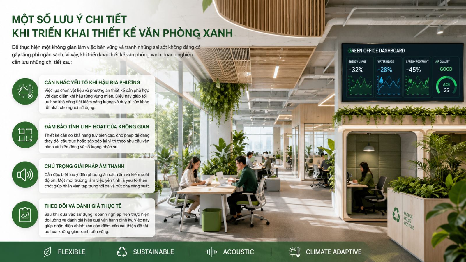 4+ lưu ý chi tiết khi phát triển khai thiết kế văn phòng xanh phổ biến