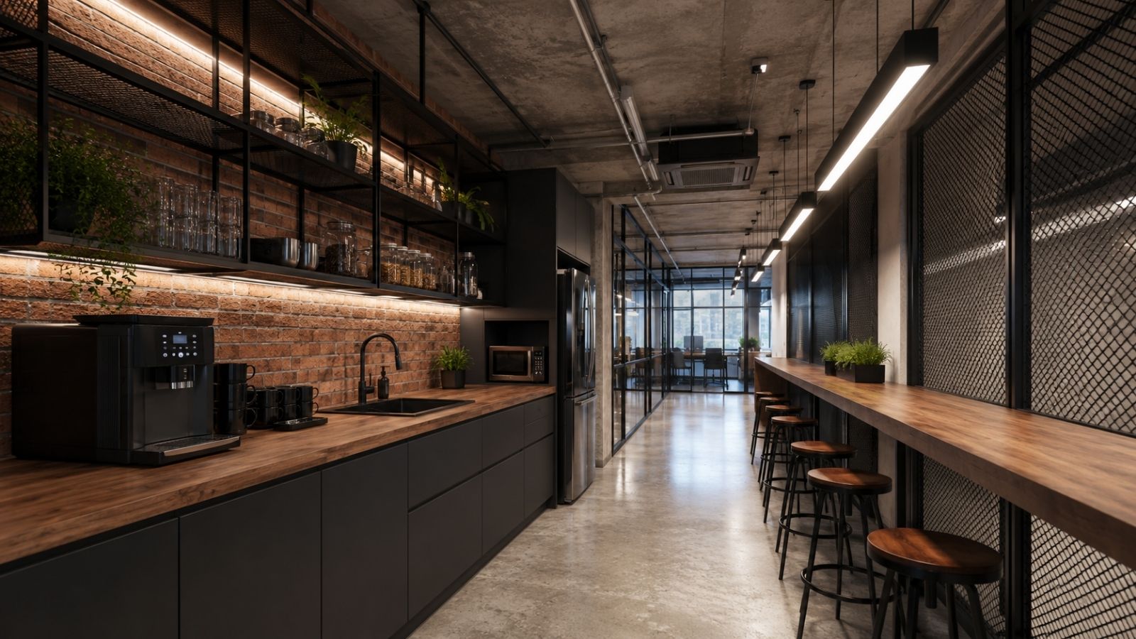 Thiết kê pantry kết hợp phong cách công nghiệp và phong cách tối giản