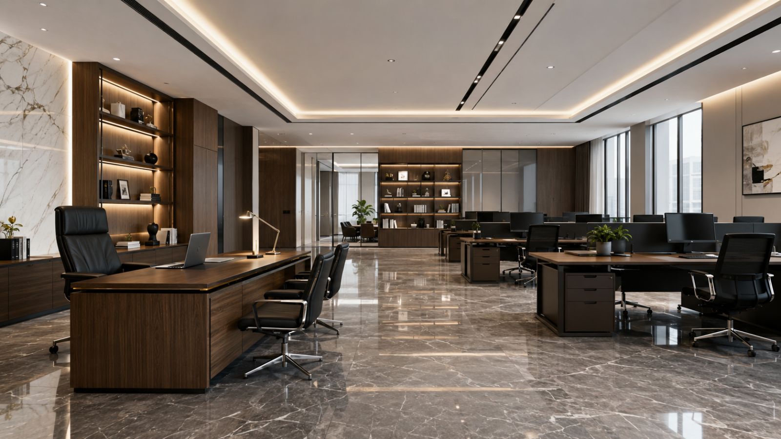thiết kế văn phòng 200m2 phong cách tối giản