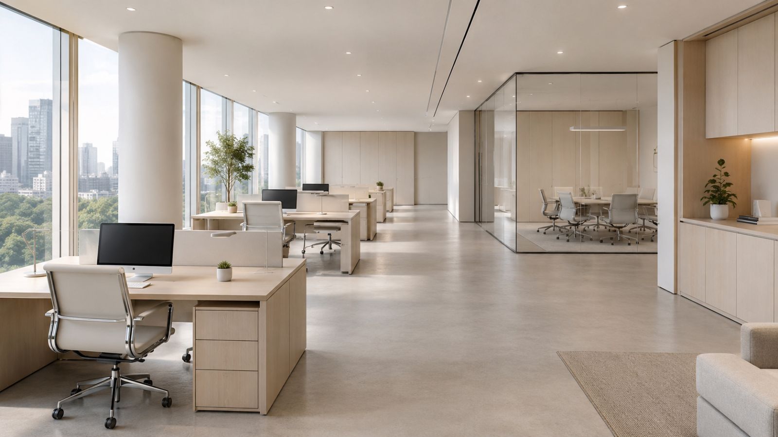thiết kế văn phòng 100m2 phong cách tối giản