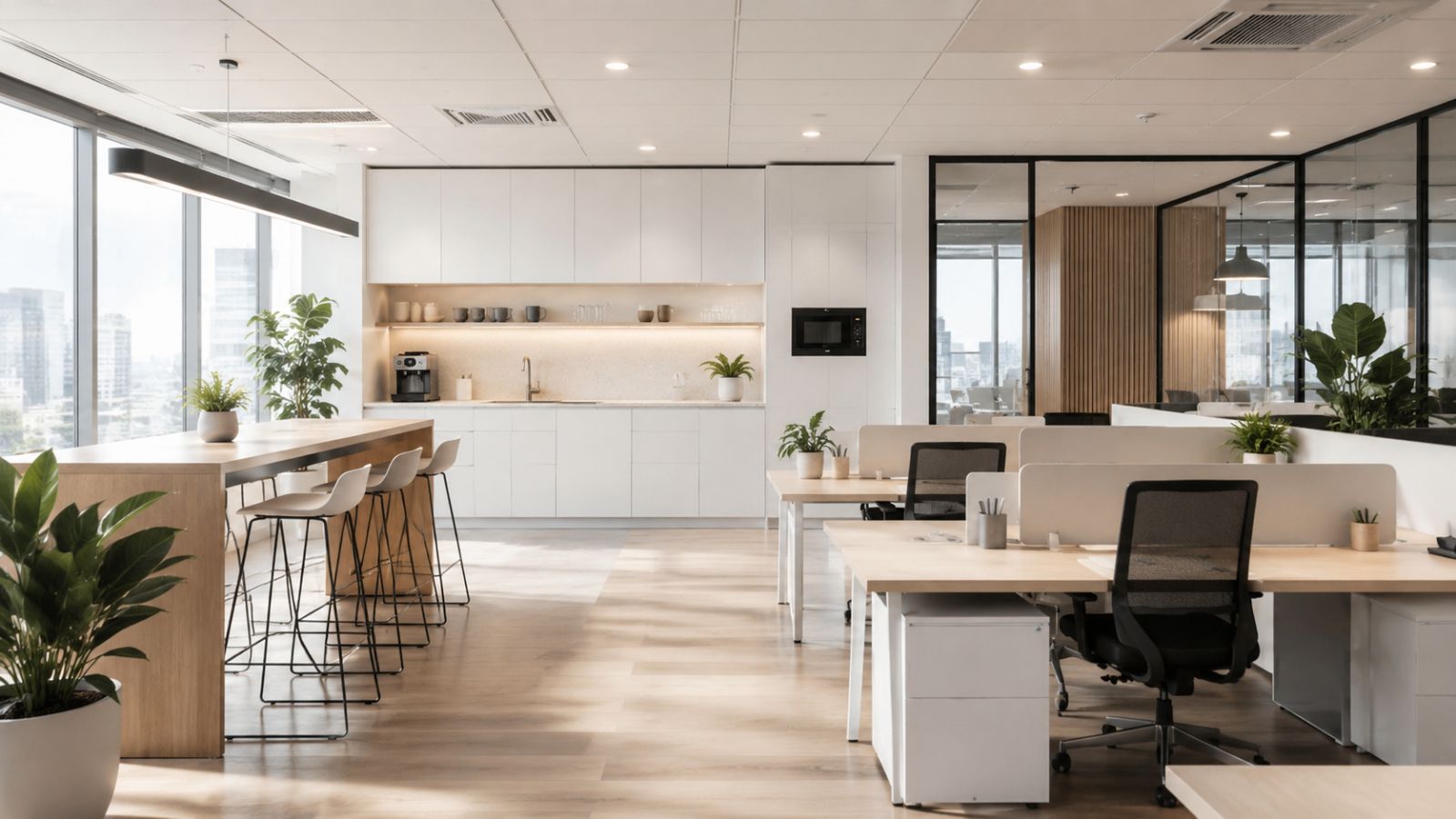 10+ Mẫu Thiết Kế Văn Phòng Làm Việc 50m2 Hiện Đại 6 Văn phòng phong cách tối giản có đầy đủ khu vực chức năng