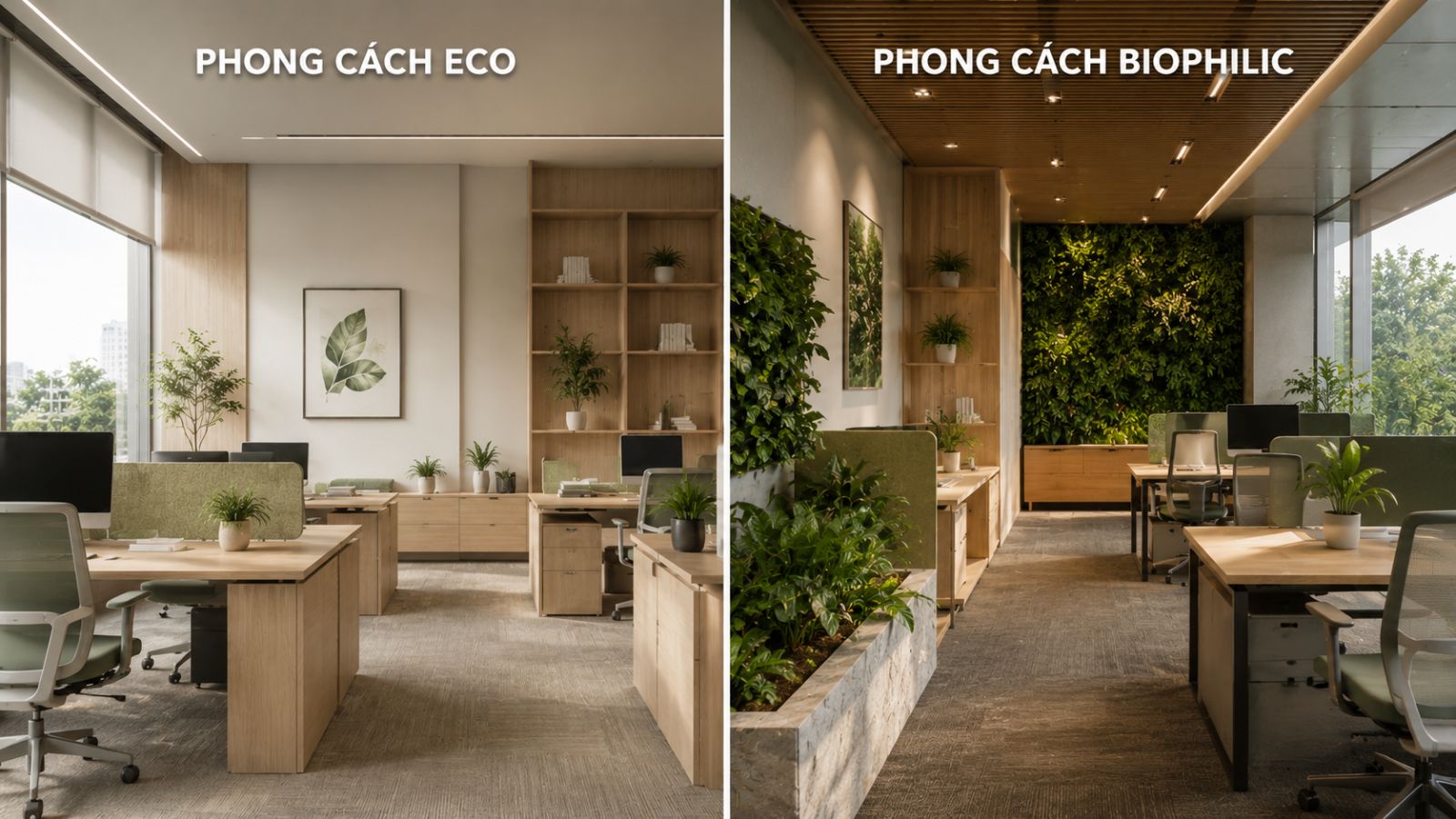 Phong Cách Eco Là Gì? 30+ Mẫu Thiết Kế Văn Phòng Phong cách Eco 8 So sánh sự khác biệt giữa 2 phong cách eco và biophillic