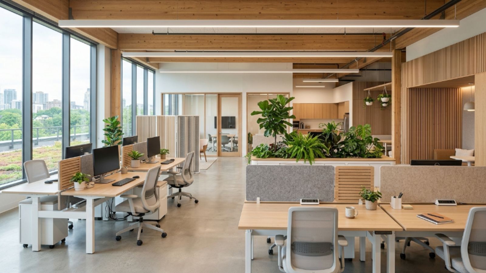 Phong Cách Eco Là Gì? 30+ Mẫu Thiết Kế Văn Phòng Phong cách Eco 22 Khu làm việc mở với bàn module linh hoạt