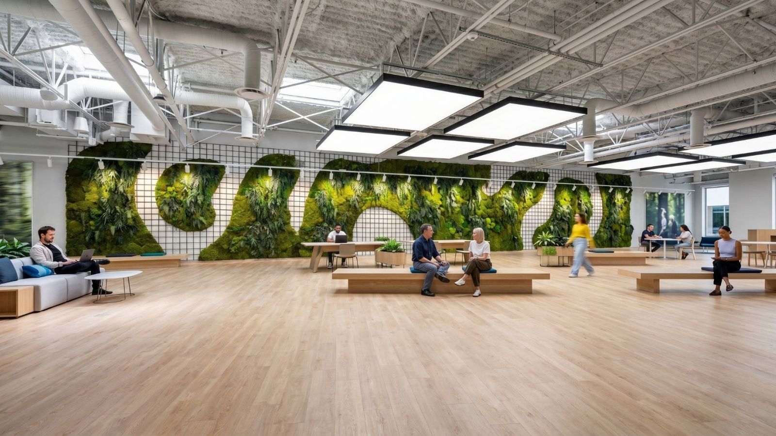 Thiết kế văn phòng industrial với cây xanh