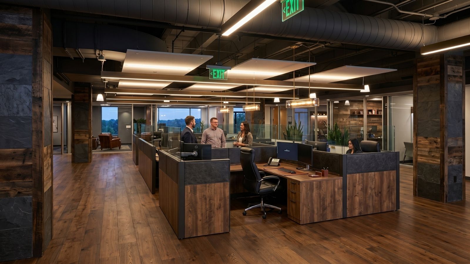 thiết kế văn phòng Industrial với phong cách hiện đại