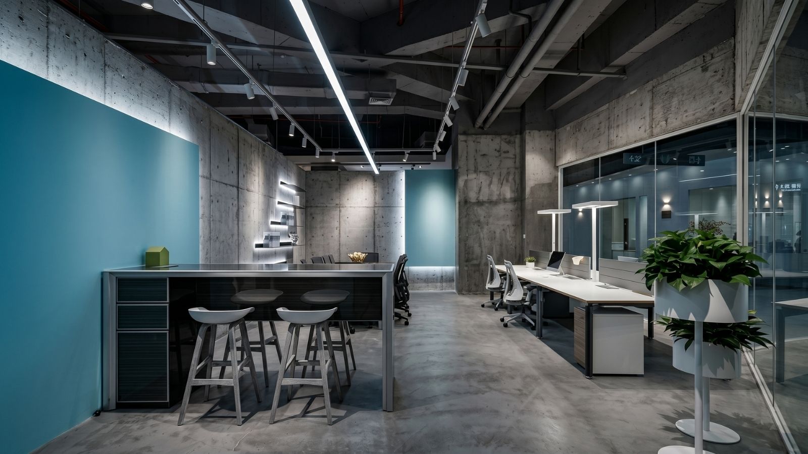 Thiết kế văn phòng công nghiệp mạnh mẽ và thô mộc