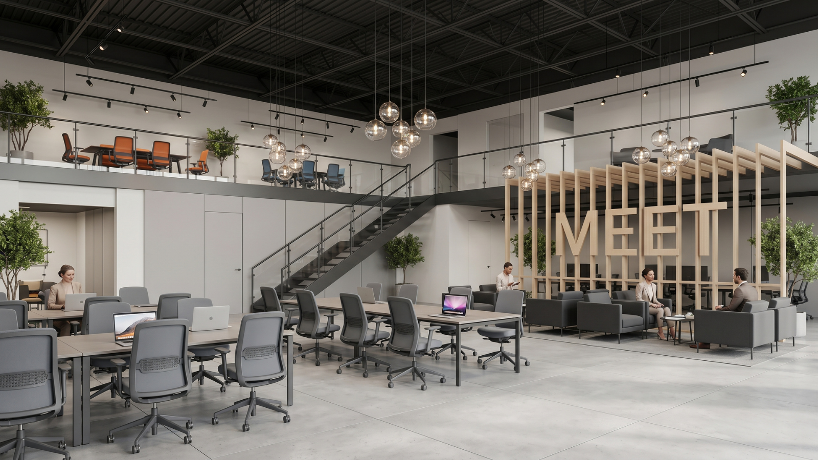 Văn phòng phong cách công nghiệp với gam màu trung tính