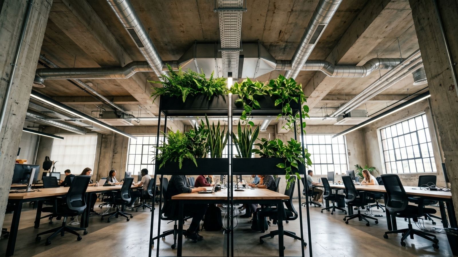 Phong cách thiết kế văn phòng công nghiệp kết hợp eco