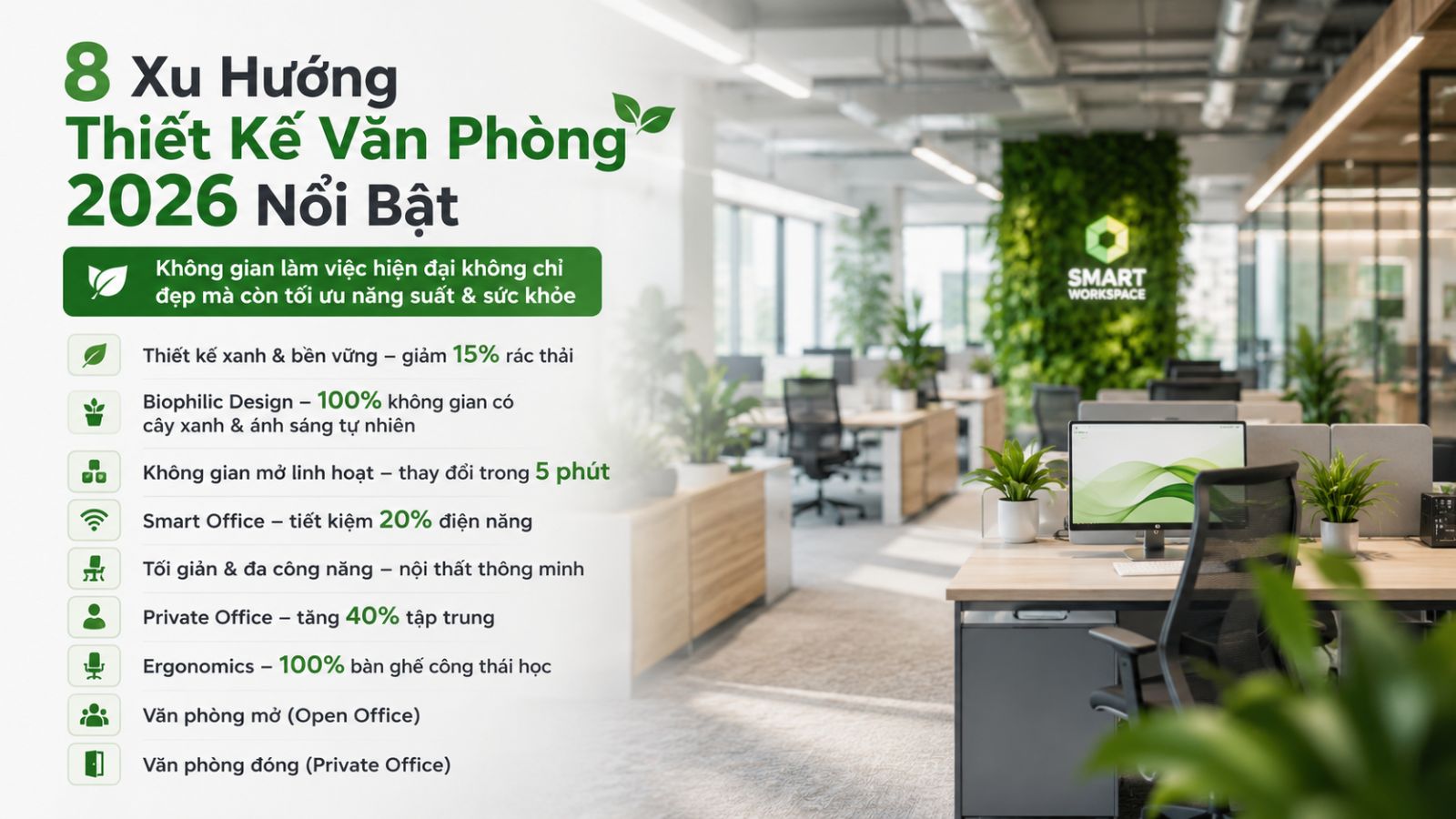 8 xu hướng thiết kế văn phòng 2026 nổi bật