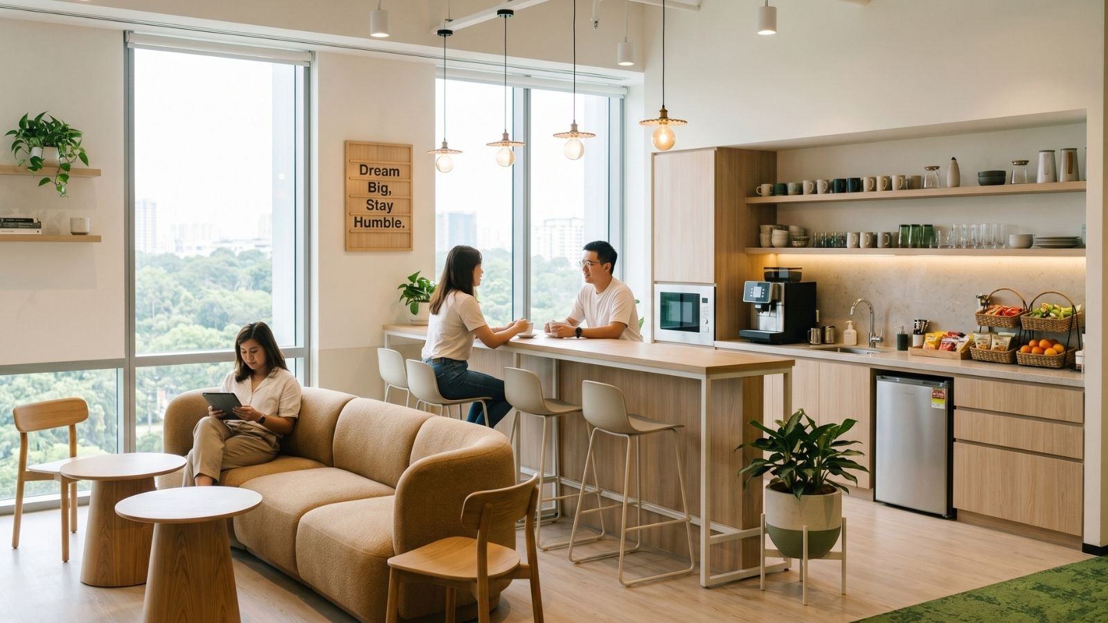 Sử dụng màu sắc trẻ trung, ấm cúng kết hợp cùng nội thất linh hoạt để nhân viên tái tạo năng lượng