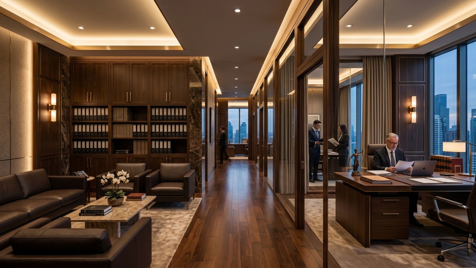 Thiết kế văn phòng phong cách Luxury với chất liệu gỗ tự nhiên và tông màu trầm ấm