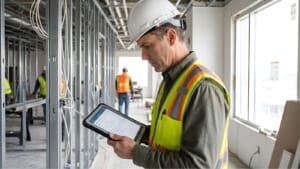 Defect List là gì? Kỹ sư Inter Office đang kiểm tra danh sách lỗi thi công văn phòng