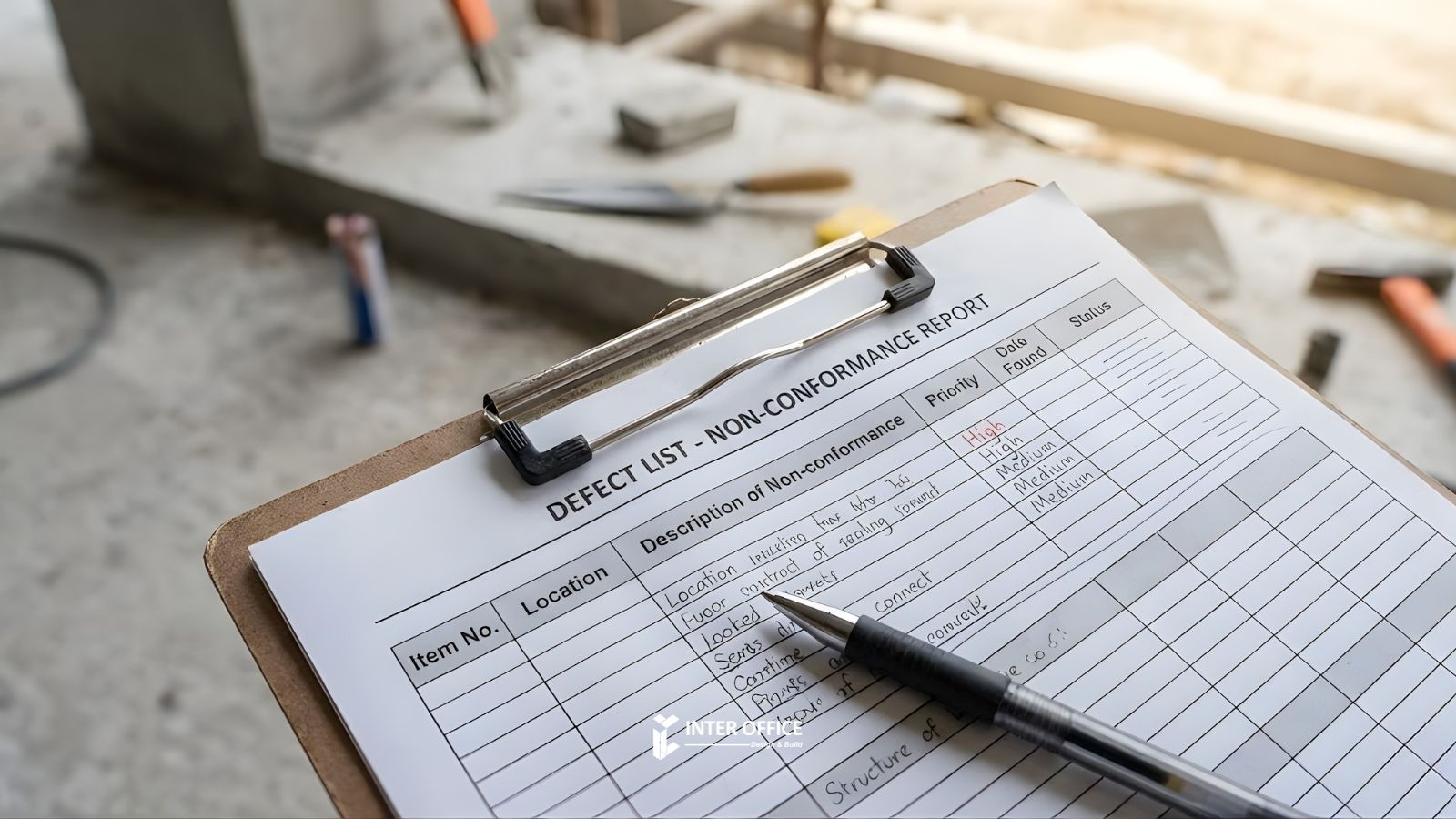 Mẫu biên bản Defect List danh sách lỗi trong xây dựng và nội thất