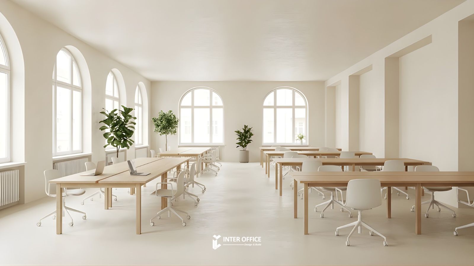 Văn phòng màu trắng hiện đại giúp mở rộng không gian