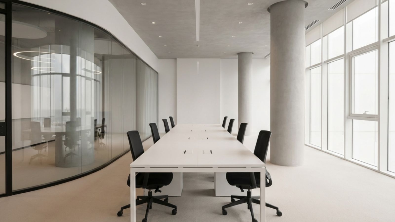 thiết kế văn phòng làm việc hiện đại tối giản