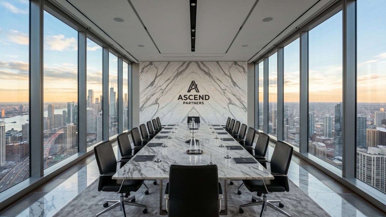 Dùng đá marble làm vách logo và vật liệu da làm ghế