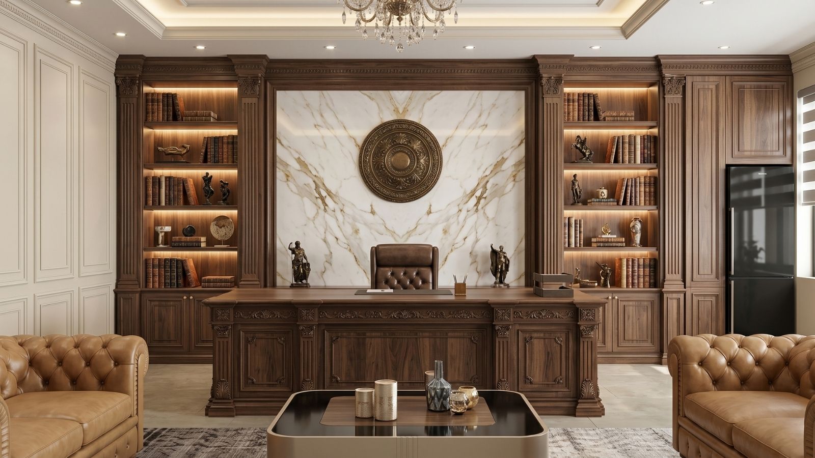 Thiết kế phòng giám đốc phong cách tân cổ điển với nội thất gỗ