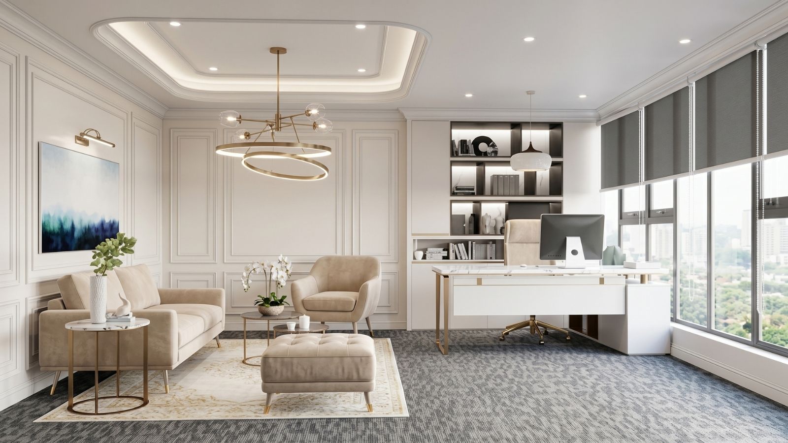 Không gian văn phòng làm việc giám đốc theo phong cách tân cổ điển hiện đại