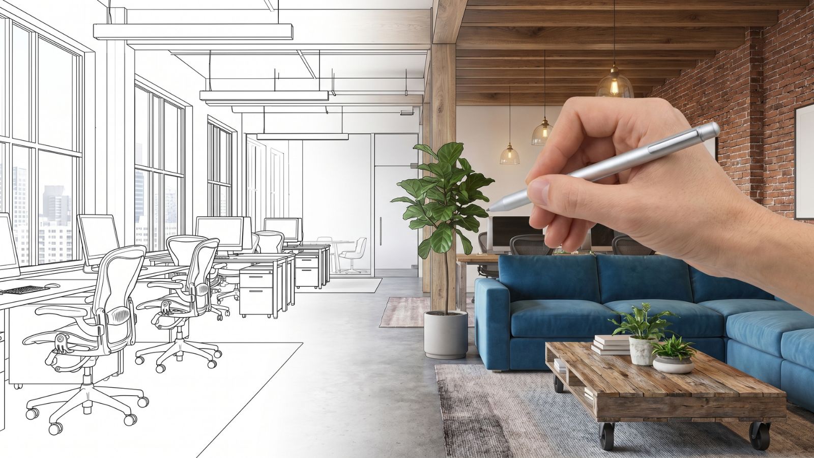 Bản vẽ trước và sau khi cải tạo văn phòng