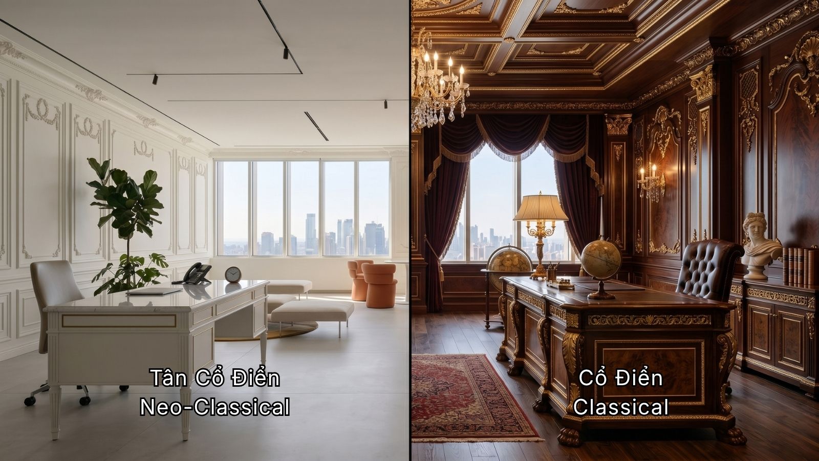 So sánh sự khác biệt giữa văn phòng tân cổ điển và văn phòng cổ điển
