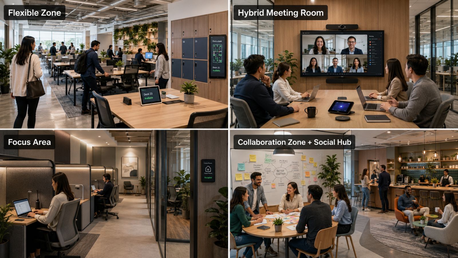4+ Đặc điểm các khu vực chức năng trong thiết kế văn phòng Hybrid Working