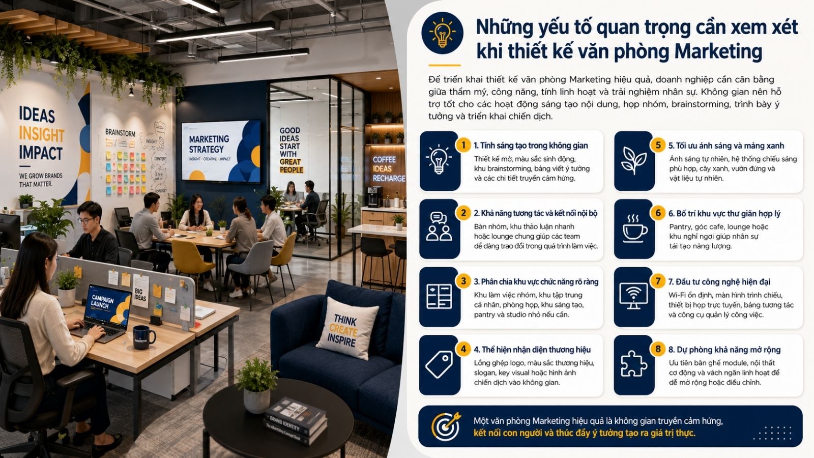 Các yếu tố quan trọng cần xem xét khi thiết kế văn phòng Marketing năm 2026