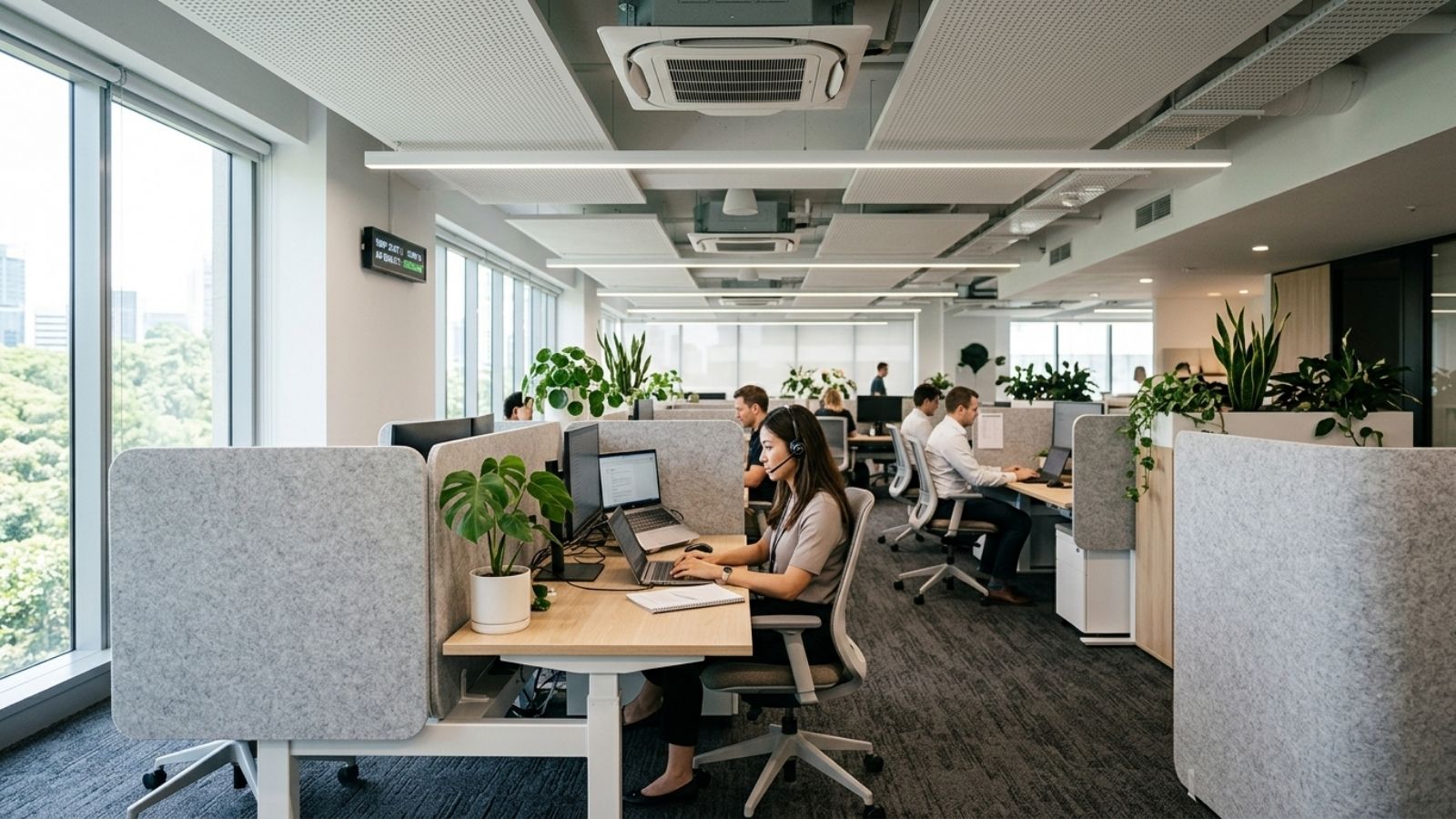 Sử dụng các vật liệu tiêu âm như thảm văn phòng hoặc vách ngăn hoa