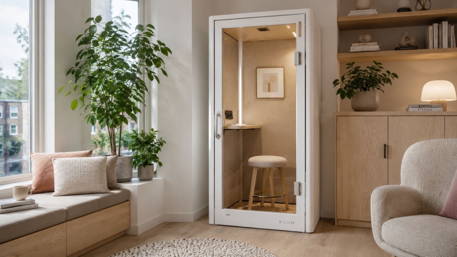 Kích thước phone booth văn phòng cho 1 người ngồi vơi phong cách tối giản
