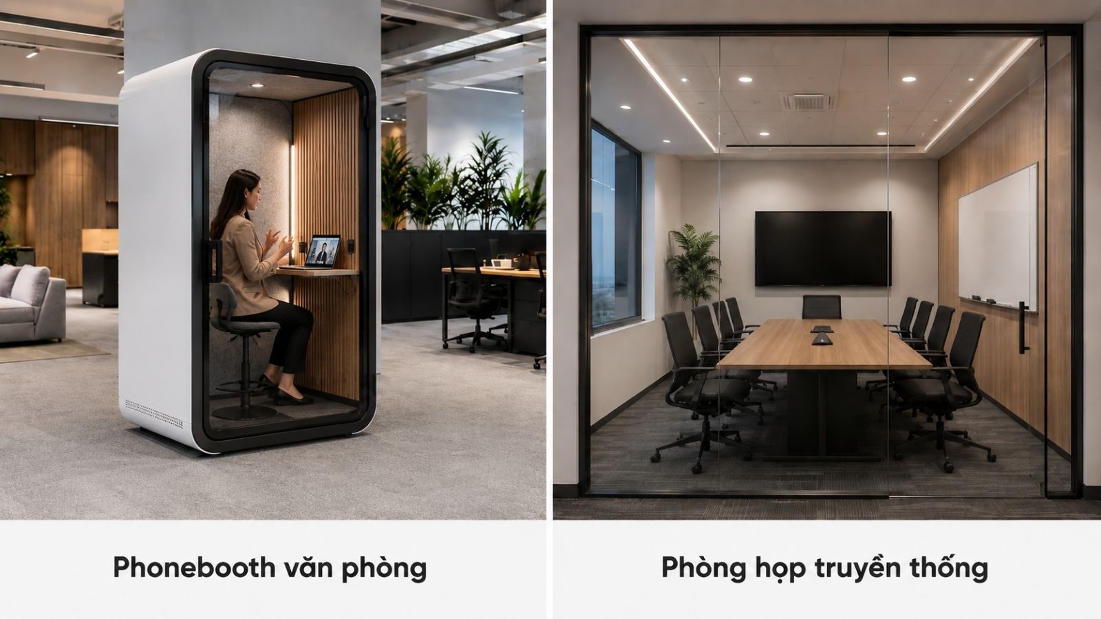 So sánh sự khác biệt giữa văn phòng truyền thống và phone booth