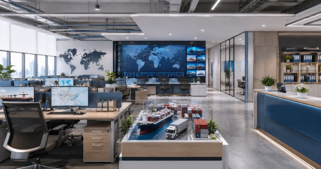 Mẫu thiết kế văn phòng công ty Logistics hiện đại chuyên nghiệp 2026