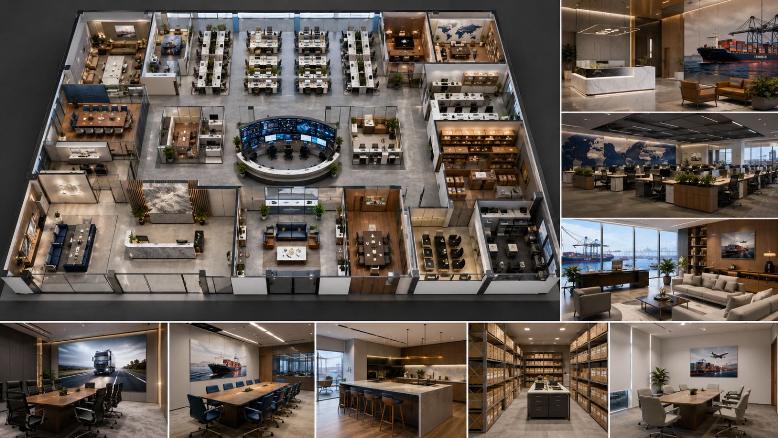 Mẫu thiết kế văn phòng Logistics trên 300m2 quy mô lớn chuyên nghiệp