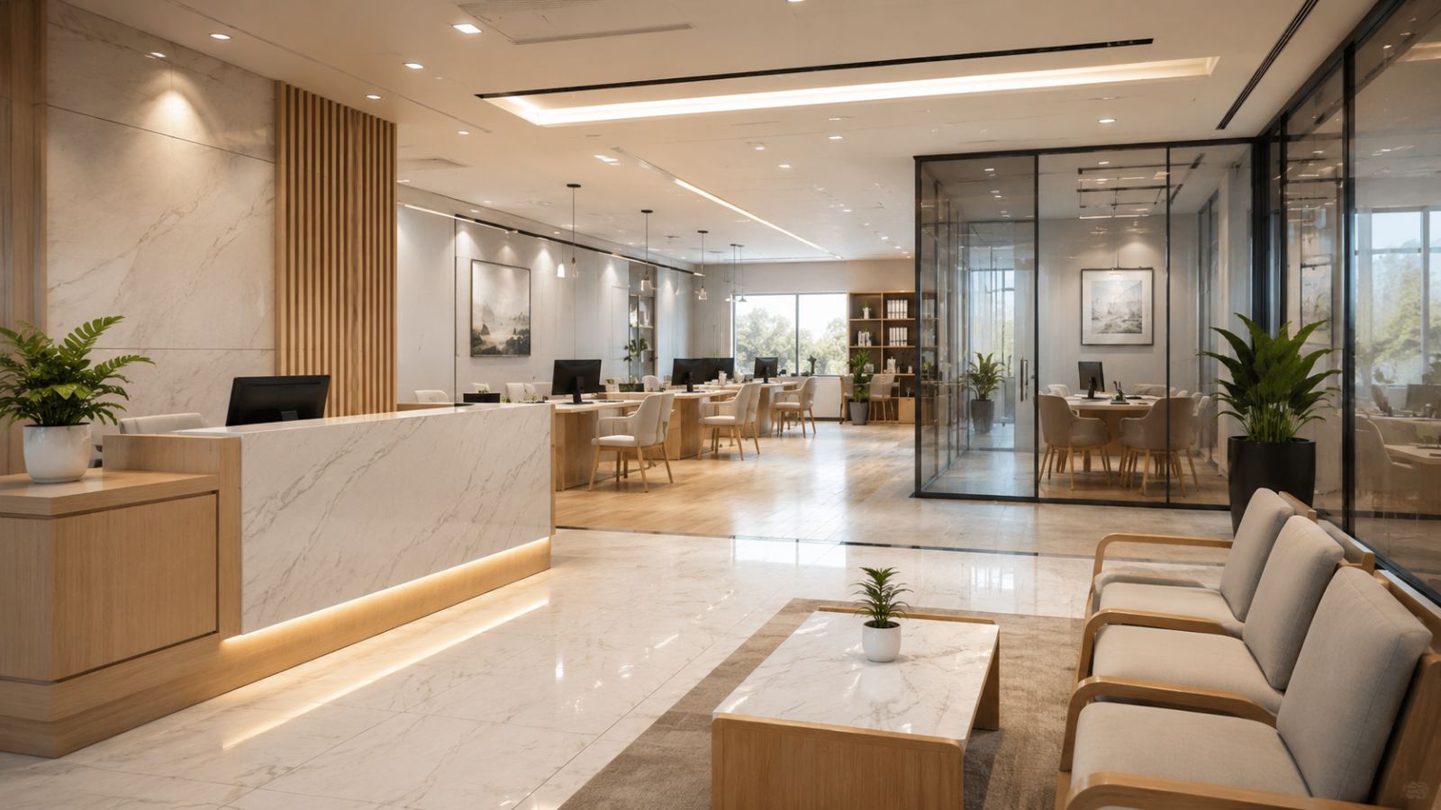 Mẫu thiết kế văn phòng giao dịch 50m2 100m2 chuyên nghiệp