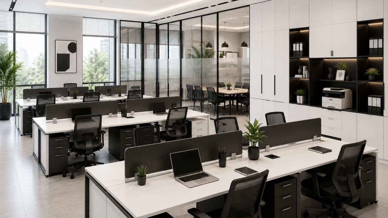 Tiêu Chuẩn Thiết Kế Diện Tích Văn Phòng Làm Việc Mới 2026 8 Bố trí các hệ tủ tài liệu âm tường