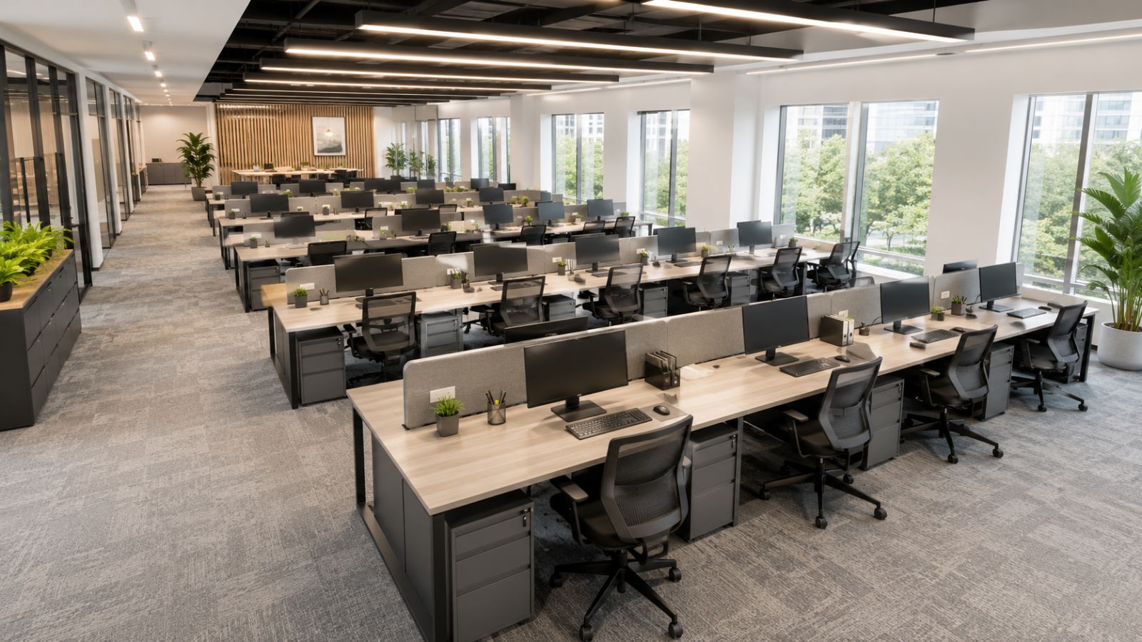 55+ Mẫu Thiết Kế Văn Phòng 500m2 Hiện Đại Nhất 2026 4 Phòng làm việc nhân viên được thiết kế mở và tích hợp cây xanh
