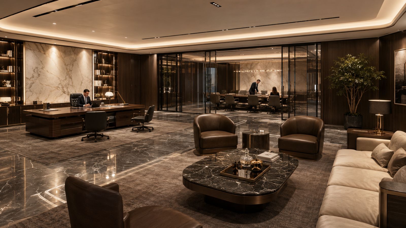 55+ Mẫu Thiết Kế Văn Phòng 500m2 Hiện Đại Nhất 2026 14 Phòng giám đốc phong cách luxury và dùng nội thất da