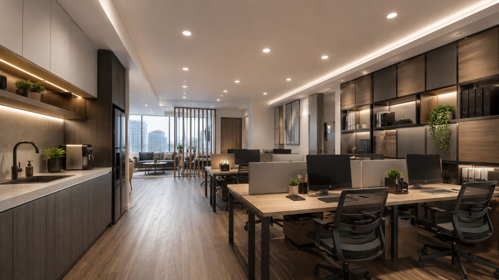 Officetel Là Gì? Pháp Lý Và Giải Pháp Tối Ưu Không Gian Cho Doanh Nghiệp 3 Phòng làm việc bố trí gần khu vực pantry