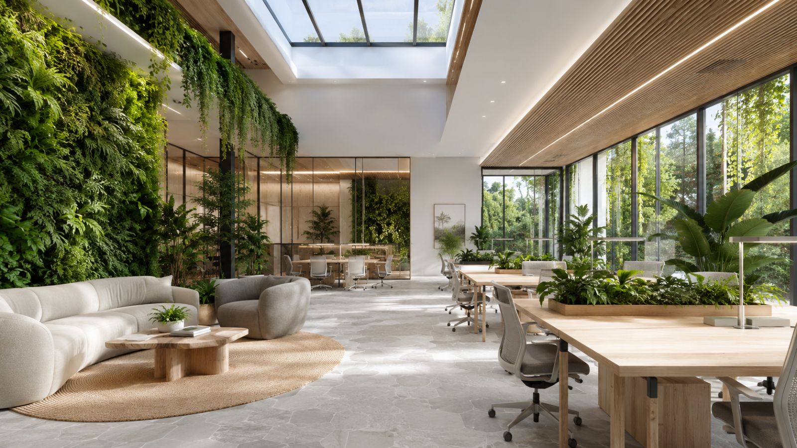 Top 7+ Xu Hướng Thiết Kế Coworking Space Thịnh Hành Hiện Nay 6 Vabnw phòng coworking space với mảng xanh dày