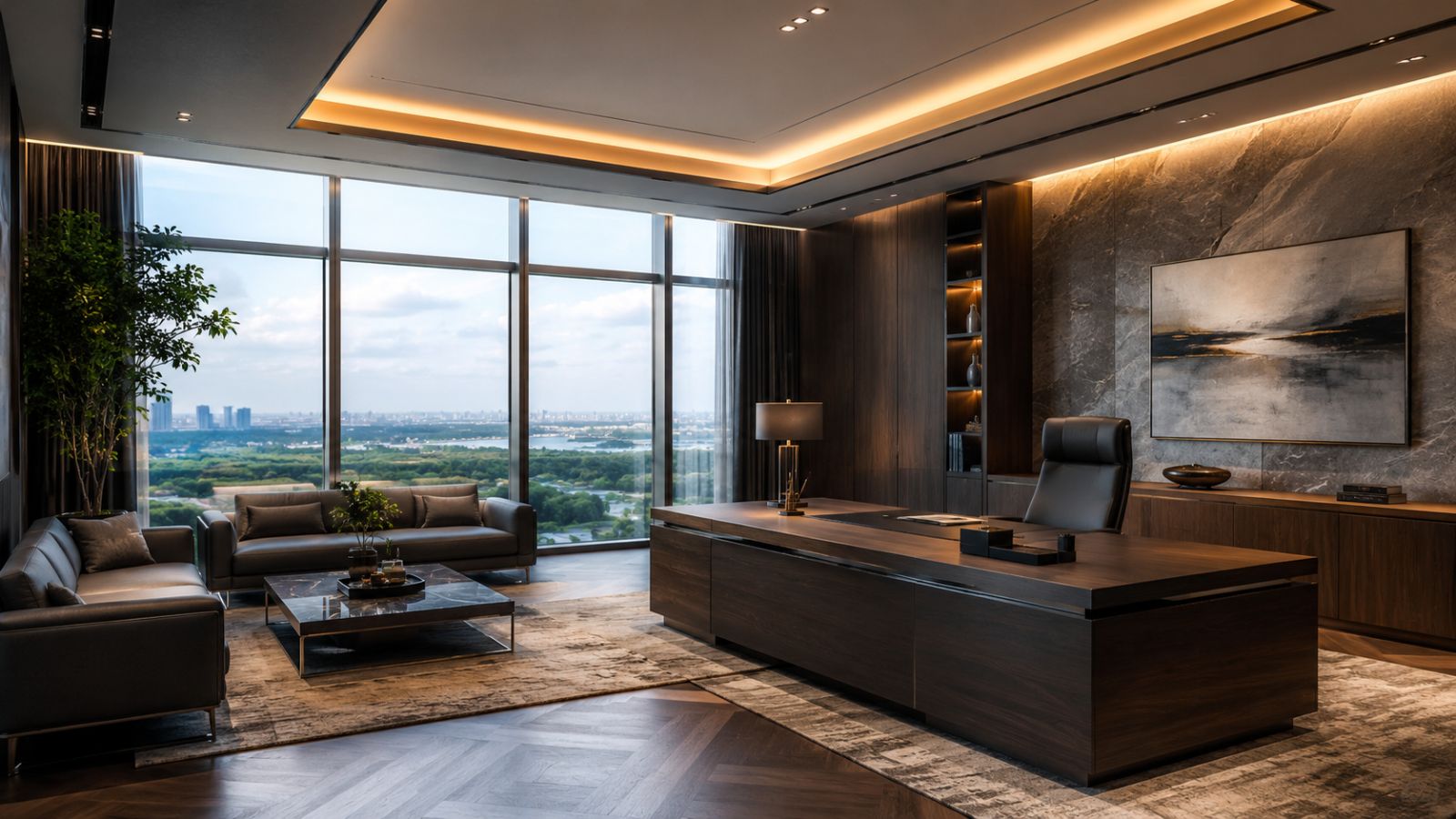 7 Tiêu Chuẩn Thiết Kế Văn Phòng Làm Việc Tối Ưu Hiệu Suất 2026 6 Diện tích phòng giám đốc có tiêu chuẩn từ 25 - 30m2