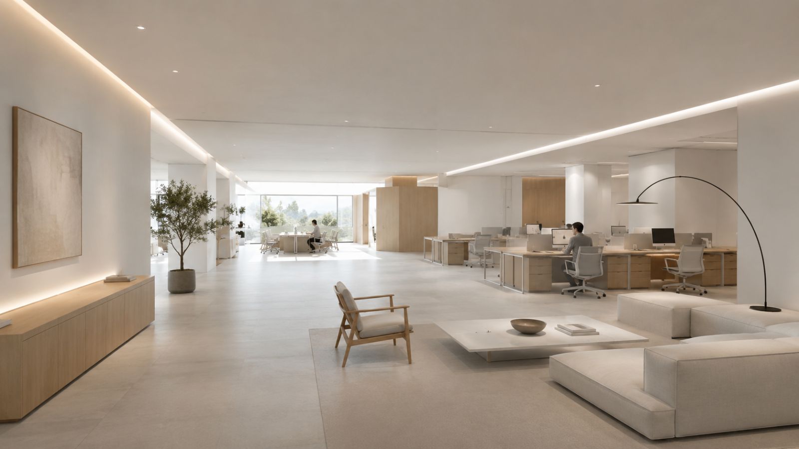 55+ Mẫu Thiết Kế Văn Phòng 500m2 Hiện Đại Nhất 2026 12 Văn phòng tối giản kết hợp zen