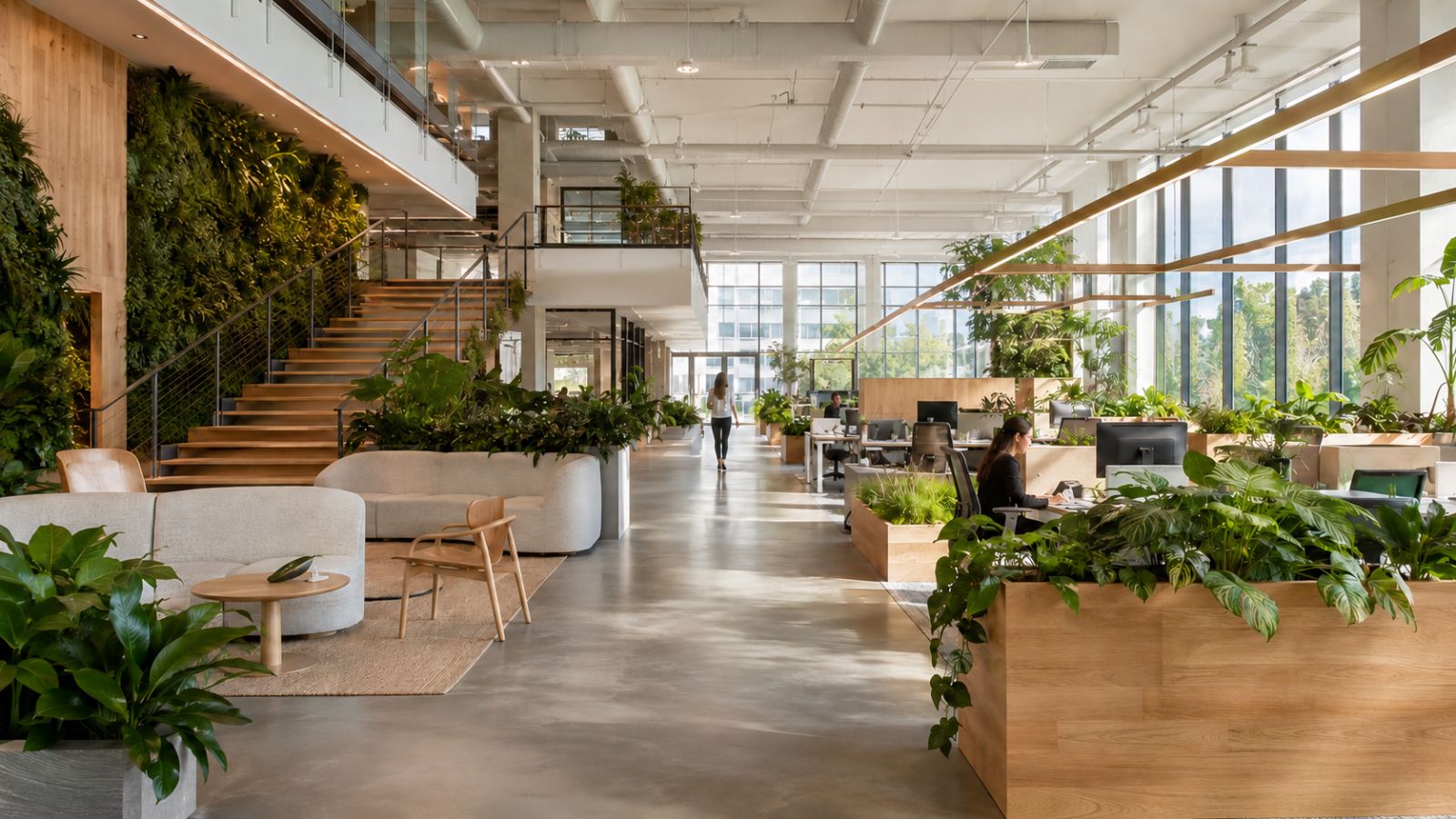 55+ Mẫu Thiết Kế Văn Phòng 500m2 Hiện Đại Nhất 2026 13 Thiết kế đưa cây thật vào văn phòng